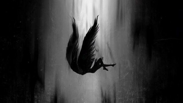 a black and white photo of a bird flying through the air with its wings spread