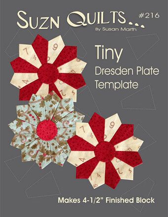 the sun quilts book is shown with three different designs on it, including two red and