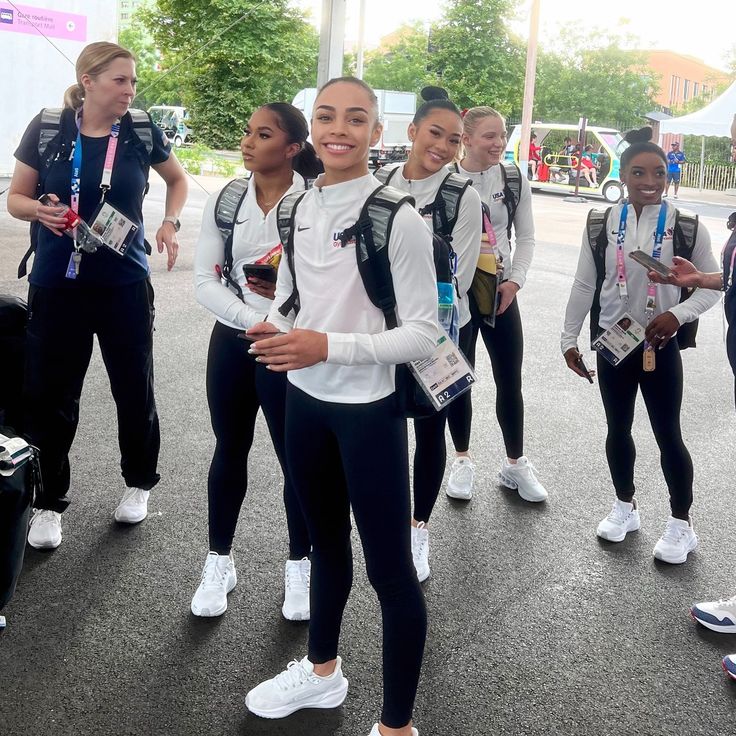 WOGA Gymnastics | 🤩 WOGA Athlete Olympian Hezly Rivera with the rest of 🇺🇸Team USA headed to their first workout in the Olympic Village!🤸‍♀️ Good luck… | Instagram Hezly Rivera Gymnast, Gymnastics Pics, Gymnast Birthday Party, Olympic Village, Gymnastics Videos, Gymnastics Team, Usa Gymnastics, Gymnastics Pictures, Olympic Gymnastics