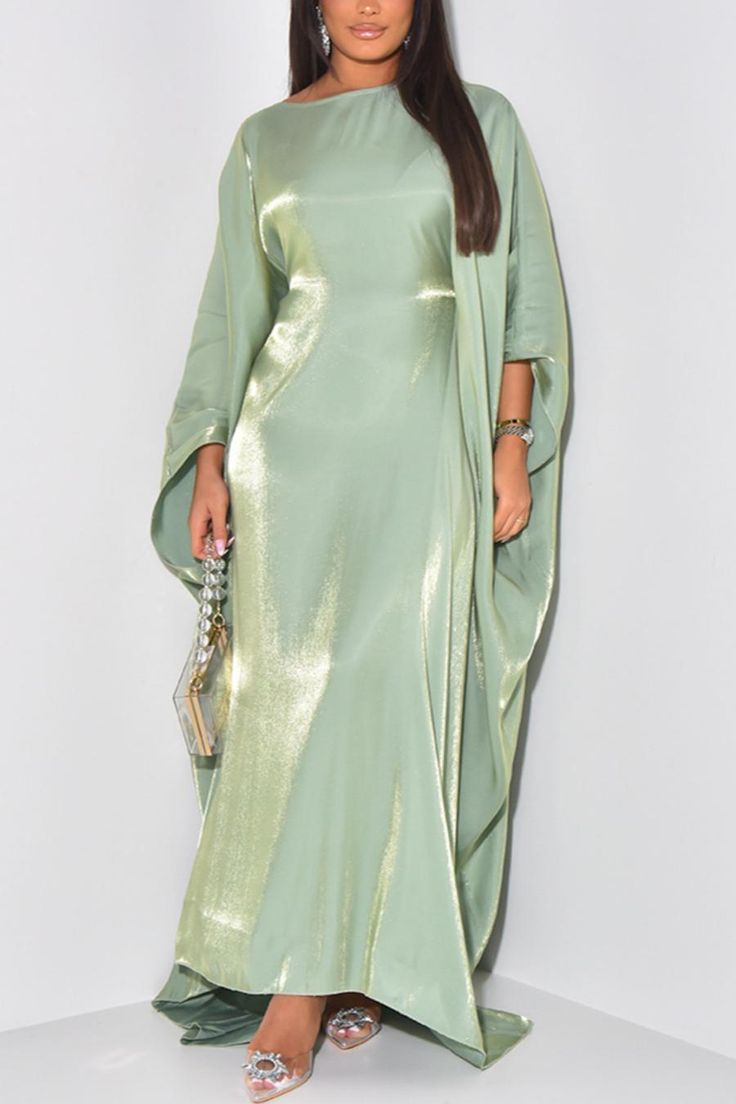 This loose satin bat sleeve maxi dress is perfect for any occasion. With its flowing design and comfortable fit, it offers effortless elegance and style. Made from high-quality satin fabric, it drapes beautifully on the body and provides a luxurious look and feel. Stay comfortable and chic all day long. Length Floor-Length Style Casual Fabric Type Satin Material Polyester Neckline Round Pattern Type Solid Silhouette Straight Sleeve Length Full Season Summer , Spring / Autumn Fabric Non-Stretch S Long Party Dress, Long Sleeve Boho Dress, Satin Dress Long, Dress Retro, Vintage Maxi Dress, Satin Maxi Dress, Sleeve Maxi Dress, Party Dress Long, Maxi Dress With Sleeves