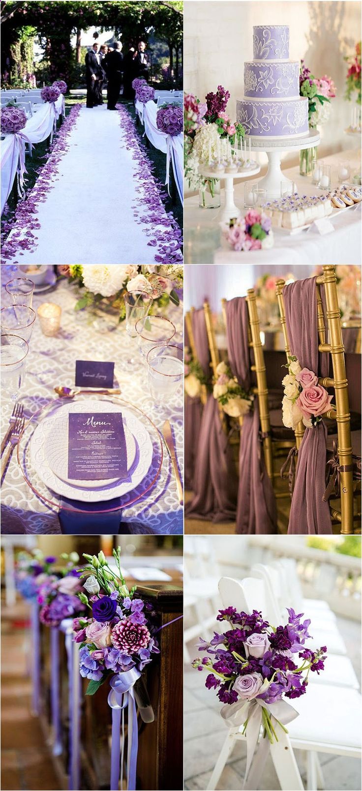 purple and white wedding decor with flowers