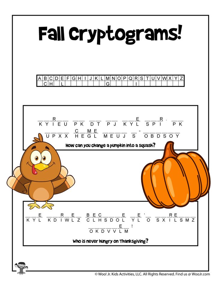 a printable worksheet for fall cryptgrams with an owl and pumpkin