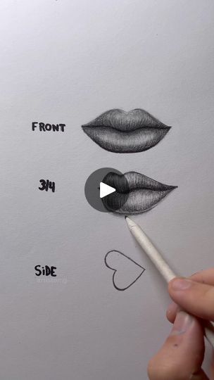 someone is drawing lips with pencils and the words front, back, and side