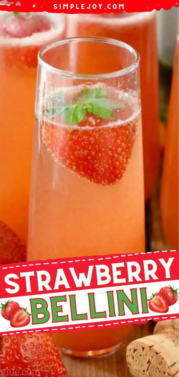 Strawberry Bellini, holiday brunch, christmas morning Irish Drinks Cocktails, Strawberry Bellini Recipe, Mimosa Recipe Champagne, Champagne Cocktails Easy, Prosecco Cocktails Easy, Strawberry Champagne Cocktail, Dirty Drinks, Rum Drinks Easy, Bellini Cocktail Recipes