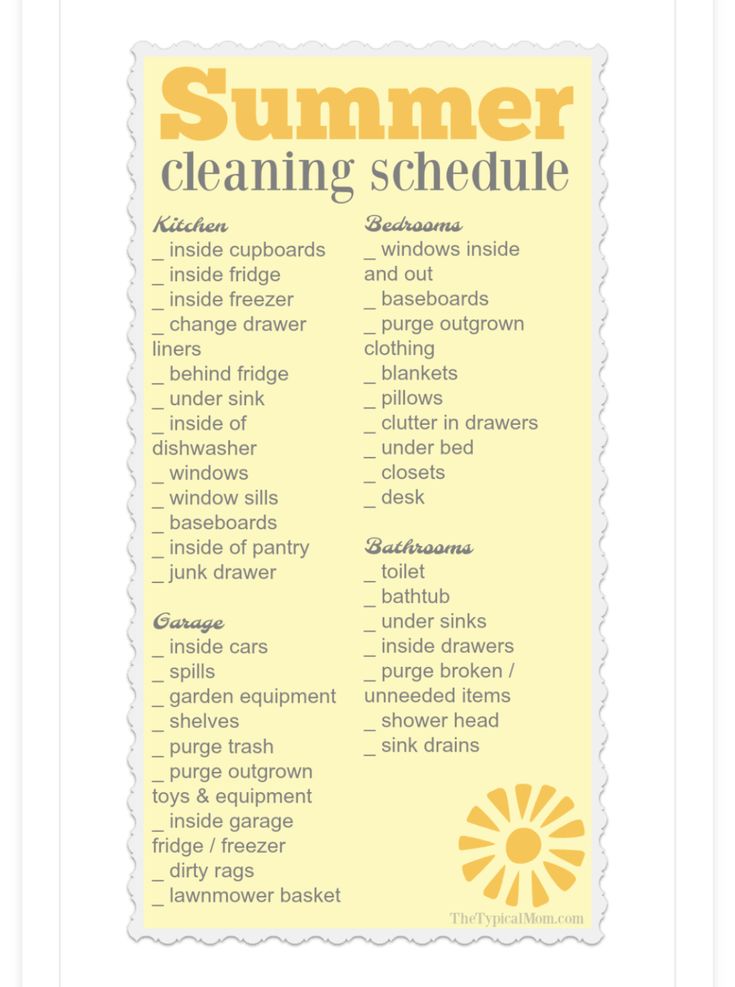 a printable summer cleaning schedule with the words, sunflowers and other items