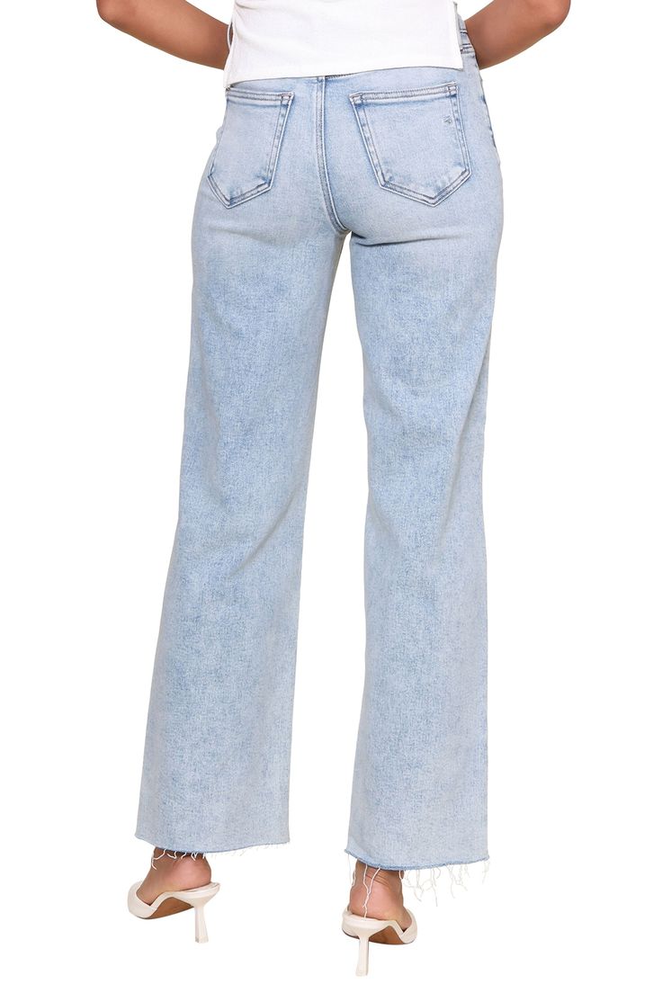 Experience elevated style with the Med Wash Distressed High Rise jeans. Featuring a high waistline, medium wash denim, and scissor cut hems, these jeans are perfect for a night out when paired with your favorite bodysuit and heels. The distressing throughout adds a touch of edginess to your look. Model is 5'10" and wearing a size 25 93% Cotton, 5% Polyester, 2% Spandex Machine wash cold Hang or line dry Distressed High Waist Light Wash Flare Jeans, Trendy Medium Wash Rigid Denim Flare Jeans, Trendy Medium Wash Cutoff Flare Jeans, Trendy Light Wash High Rise Cropped Jeans, Trendy Medium Wash Cropped Denim Jeans, High Rise Cropped Jeans In Medium Wash, Trendy High Rise Light Wash Cropped Jeans, High Rise Washed Blue Distressed Cropped Jeans, High Rise Distressed Washed Blue Cropped Jeans