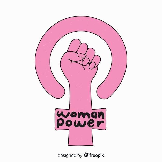 a pink fist with the word woman power written on it