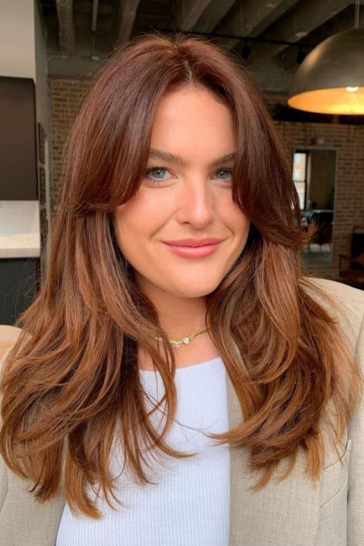 Face-Framing Layers Red Hair Layers, Medium Auburn Hair, River North Chicago, Color Hair Extensions, Wedding Hair Colors, North Chicago, Red Hair Inspo, Brown Hair Inspo, Ginger Hair Color