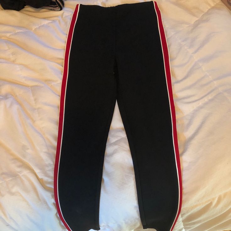 Nwt!!! Black High Waisted Legging Pants. Slightly Thicker Than Leggings. Trendy Red And White Stripe Down The Side. Never Worn. Stretch Bottoms From Forever 21, Forever 21 Stretch Long Pants, Forever 21 Stretch Casual Bottoms, Casual Stretch Bottoms By Forever 21, Forever 21 Casual Stretch Bottoms, Forever 21 Casual Straight Pants, Forever 21 Stretch High-waisted Pants, Forever 21 High-waisted Stretch Pants, Trendy Forever 21 Pants For Night Out