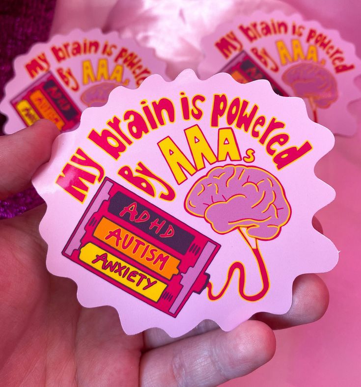 My brain is powered by AAAs, ADHD, autism and anxiety. Funny original design sticker, perfect for AUDHD, ADHD, Autistic and anxious people (designed by us, who have all three! yay!) Stick your sticker anywhere you like to celebrate who you are or to gift to someone to show you are proud of their neurodivergent identity. This sticker is perfect to stick most places due to its large size and weatherproof coating. A few suggestions include sticking it on your laptop, your water bottle, a note book, in your scrapbook. The possibilities are endless and it is the best way to make a statement.  The sticker is approx 8cm x 8cm in size size and Weather proof, therefore you don't have to worry about your sticker smudging if it gets wet. For lots more stickers as well as gay jewellery, art and more v Neurodivergent Art, Funny Sticker, Meme Stickers, Design Sticker, Note Book, Free Stickers, My Brain, Cute Stickers, Original Design