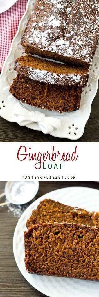 two slices of gingerbread loaf on white plates