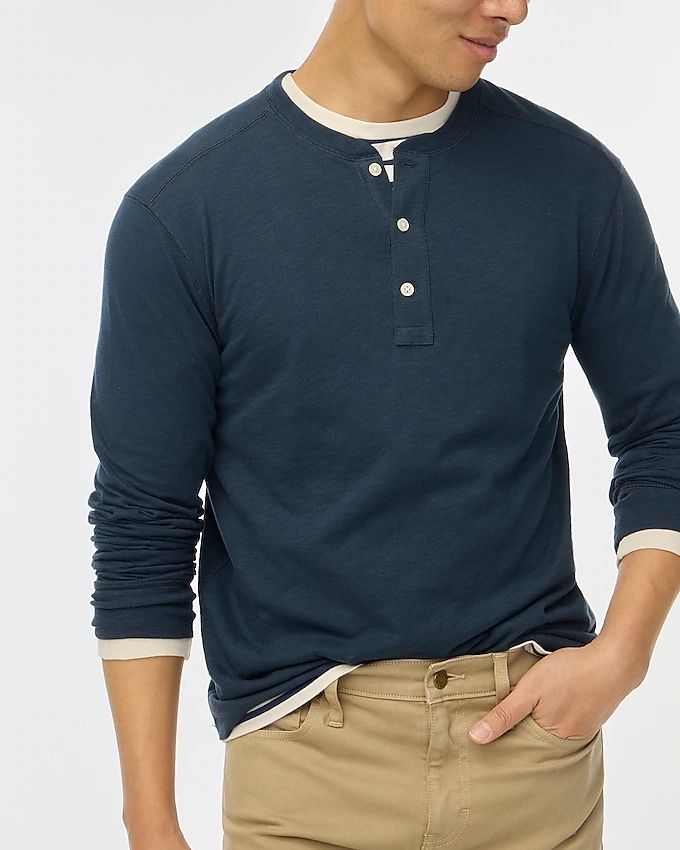 100% cotton. Cotton Henley For Everyday Wear, Cotton Relaxed Fit Henley With Henley Neckline, Cotton T-shirt With Henley Neckline, Everyday Cotton Crew Neck Henley, Cotton Relaxed Fit Henley For Casual Gatherings, Henley Tee, Fall Photos, J Crew Factory, Collar And Cuff