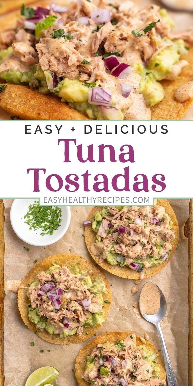 tuna tostadas with avocado and cilantro on top