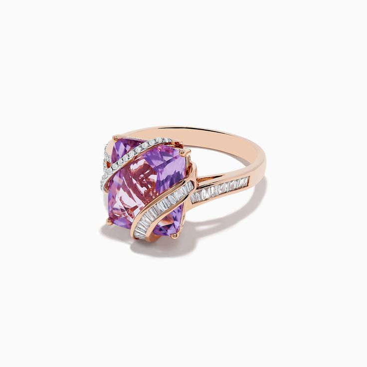 Effy 14K Rose Gold Pink Amethyst and Diamond Ring Luxury Rose Gold Amethyst Ring With Center Stone, Elegant Rose Gold Multi-stone Amethyst Ring, Elegant Pink Amethyst Ring In 14k Gold, Luxury Rose Gold Amethyst Ring, Fine Jewelry Amethyst Ring In Rose Gold, Rose Gold Amethyst Ring Fine Jewelry, Rose Gold Amethyst Ring With Gemstone Accents, Amethyst And Diamond Ring, Rose Gold Pink