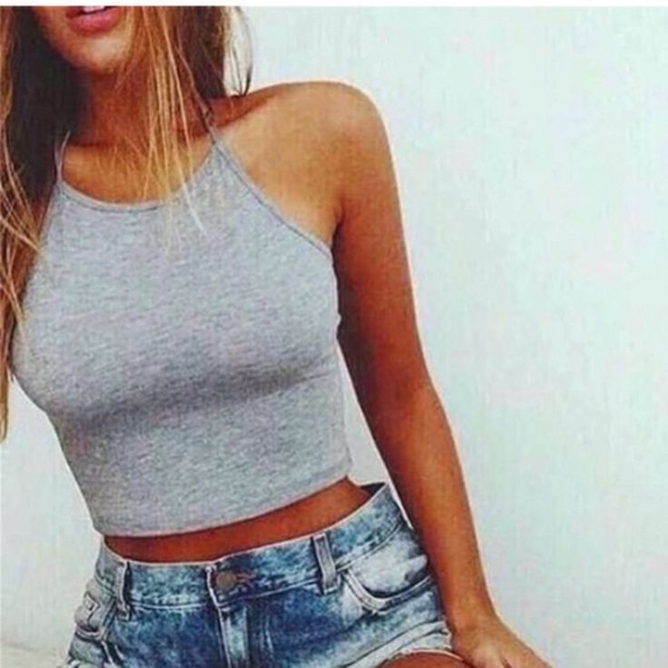 Sexy Grey Jersey Body Fitting Knit Women's Crop Top Tank Shirt With Straps. Come In Sizes Small To Large. Long Tops For Leggings, Black Cami Crop Top, Ladies Long Top, Drippy Fits, Crop Top Outfit, Halter Vest, Go Get Em, Pink Lace Tops, Boho Crop Tops