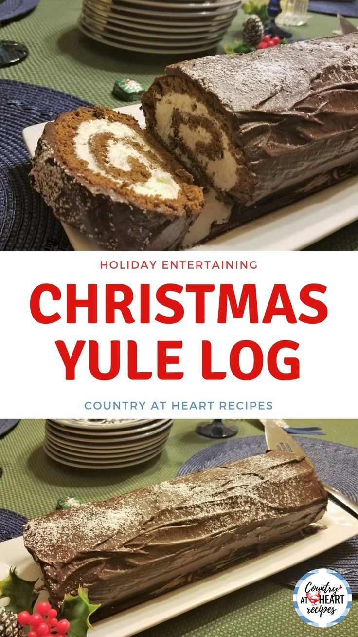 a christmas yule log is cut into pieces and sits on a table with plates