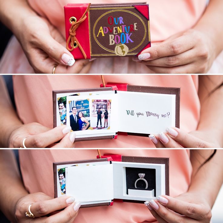 two pictures of the same person holding an open book with photos inside and outside it