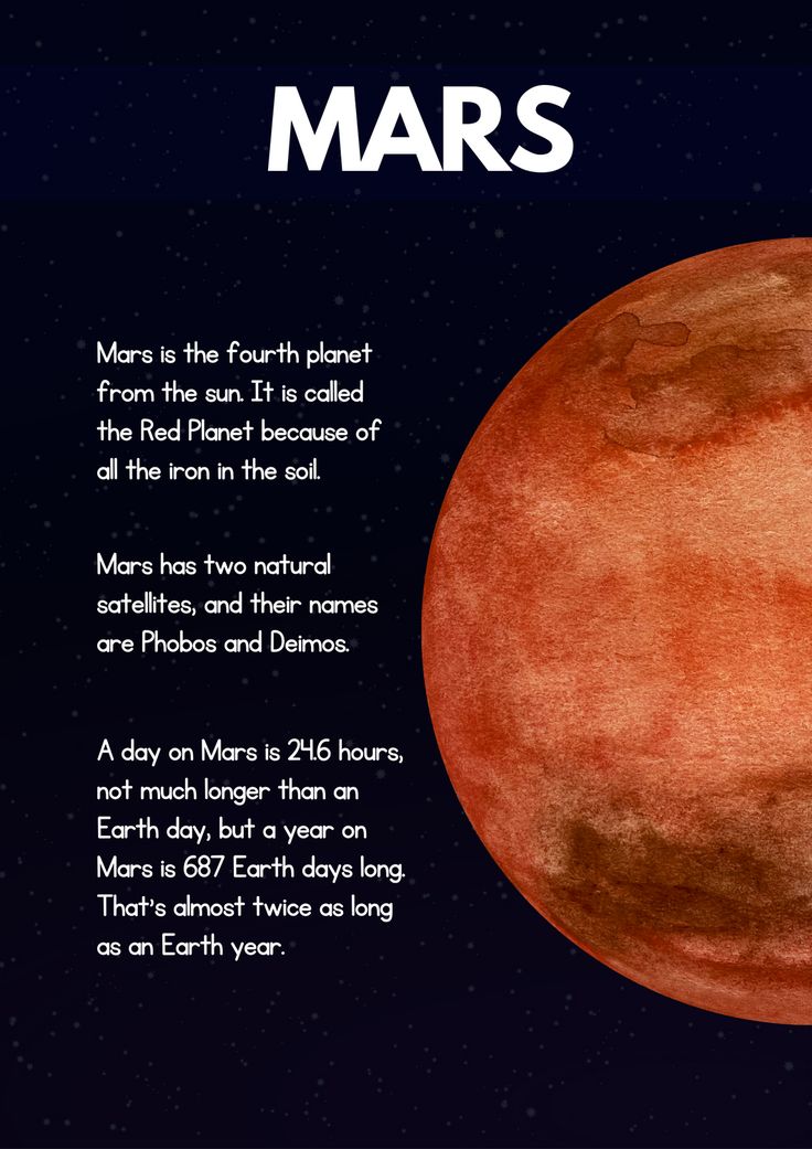 an image of the planet mars on a dark background with text that reads, mars is the fourth planet from the sun it is called mars