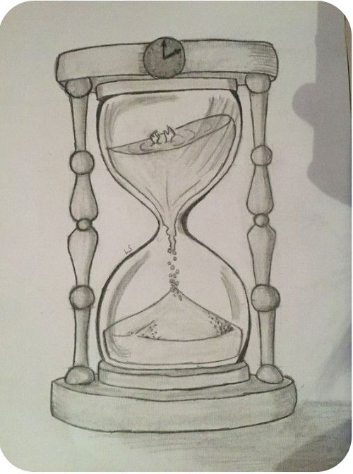 a drawing of an hourglass with sand running through it