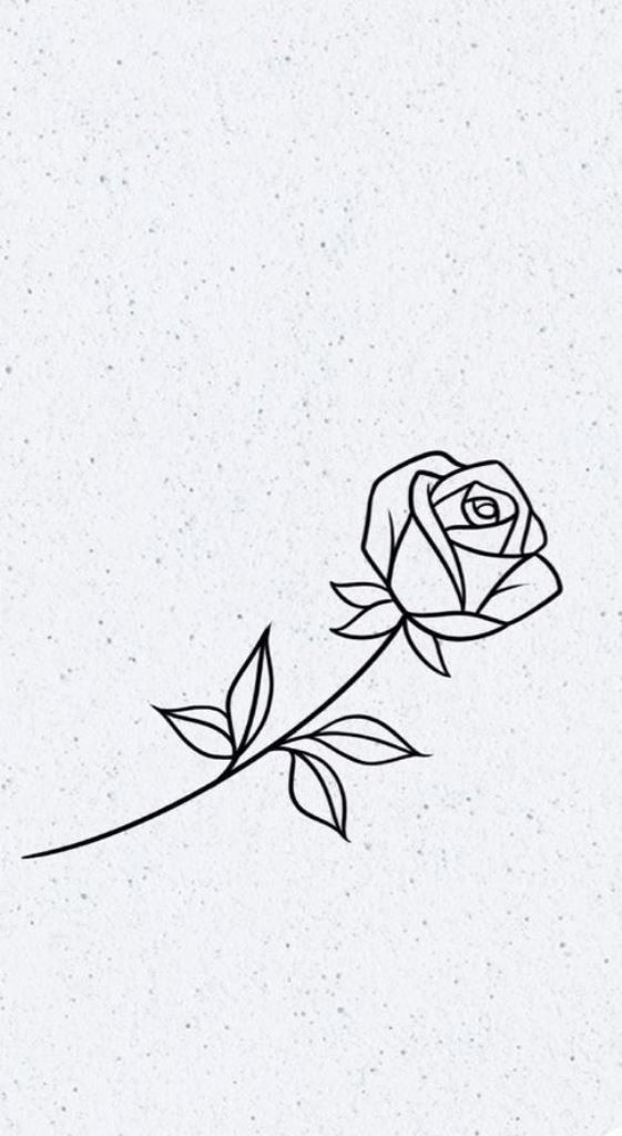 a single rose on a white paper with black lines in the middle and one flower at the end