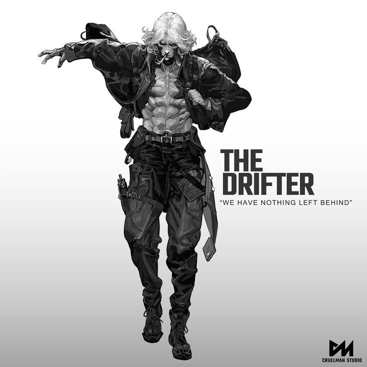 the drifter character is walking with his hands on his hips