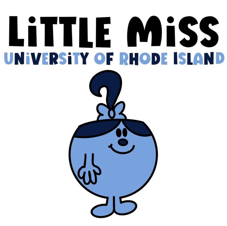 a blue cartoon character with the words little miss university of rhode island