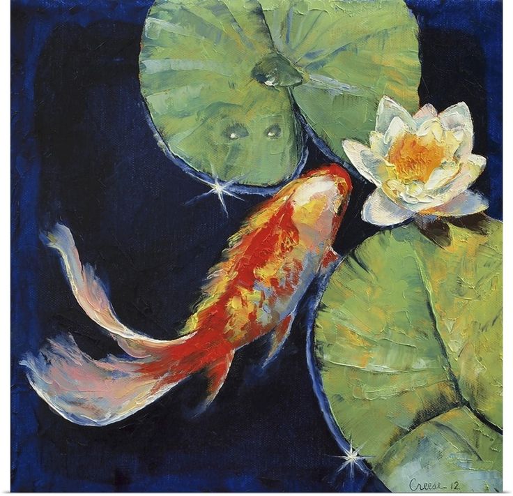 a painting of a koi fish and lily pads