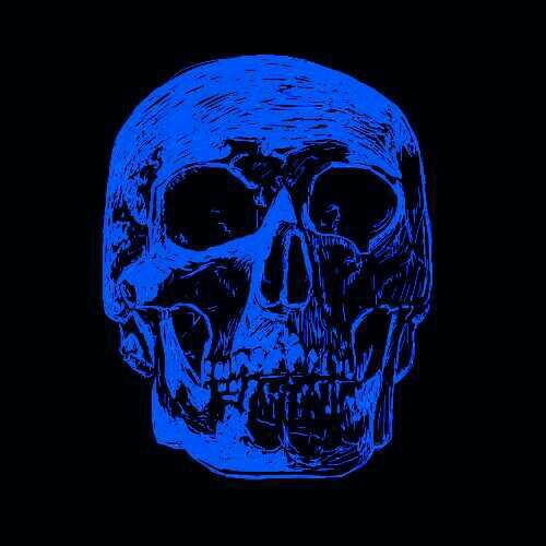 a blue skull on a black background