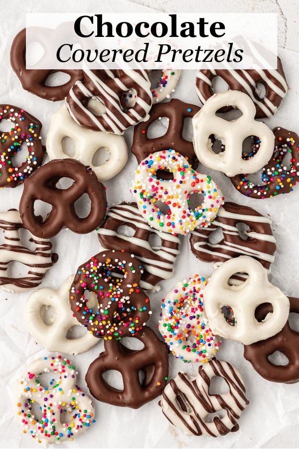 chocolate covered pretzels with sprinkles on top and in the middle