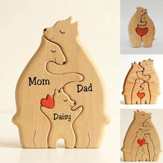 the wooden toy bear has been made to look like it is holding a child's heart