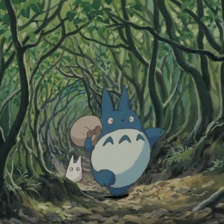 an image of a cartoon character in the woods with another character looking at him from behind