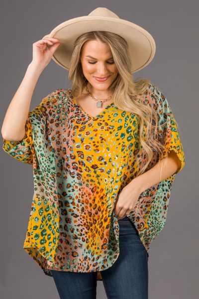 Oversize Printed Tunic :: NEW ARRIVALS :: The Blue Door Boutique Multicolor V-neck Tunic For Fall, Bohemian Leopard Print Spring Tops, Bohemian Leopard Print Top For Spring, Spring Bohemian Leopard Print Tops, Oversized Multicolor Blouse For Fall, Oversized Multicolor Batwing Sleeve Tops, Trendy Oversized Multicolor Blouse, Oversized Multicolor Bohemian Tops, Oversized Printed Multicolor Blouse