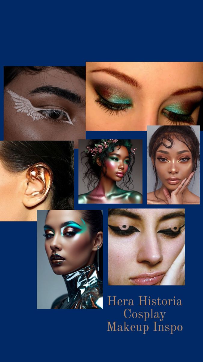 Several eye makeup looks that bring to mind teal and rose gold peacock feathers. Hera Cosplay, Hera Makeup, Makeup Looks Inspiration, Copper Makeup, Gold Copper, Greek Gods, Makeup Looks, Copper, Rose Gold