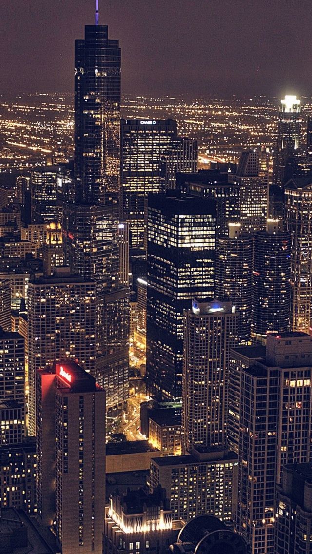 an aerial view of the city at night