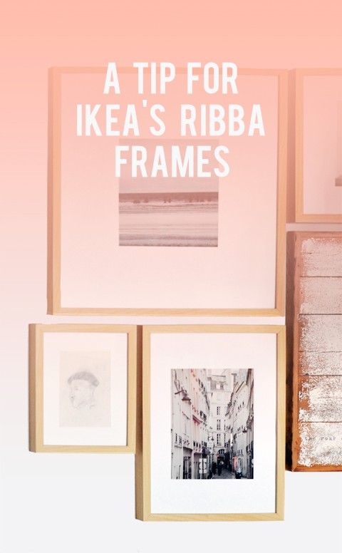 there is a pink wall with pictures on it and the words a tip for ikea's ribba frames