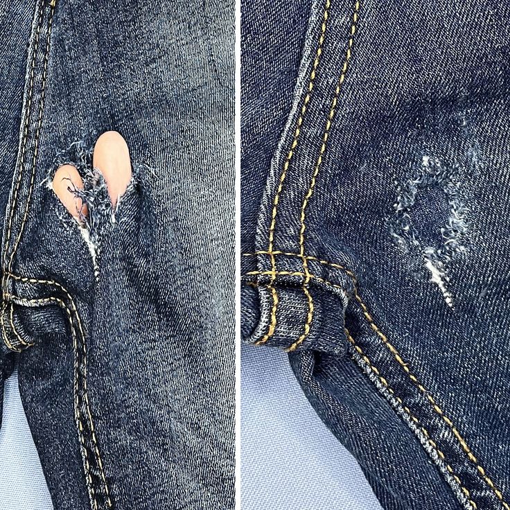 two pictures of the inside of a pair of jeans that have been ripped and torn