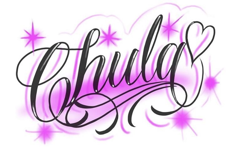 the word chillo written in black ink on a white background with pink and purple stars