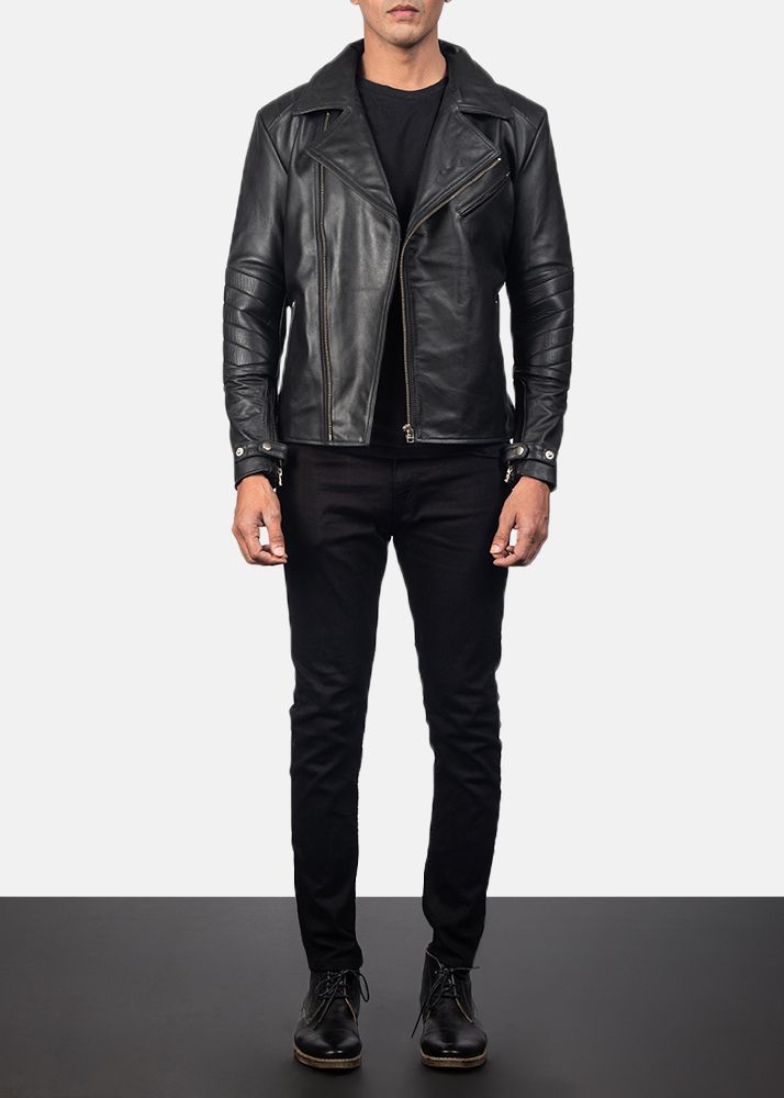 This Raiden Black Leather Biker Jacket is a cool interpretation of fusing the classics with modern finishing and detailing. Take for instance, the impressive semi-aniline finished cowhide leather that has a quilted, viscose lining, buttoned cuffs and zipper closure. Adding two inside pockets and three outside pockets to this lineup and you have an awesomely unique classic style that is timeless. Formal Leather Biker Jacket For Spring, Spring Formal Leather Biker Jacket, Formal Fitted Leather Jacket With Zip Fly, Fitted Winter Biker Jacket For Formal Occasions, Formal Leather Biker Jacket With Long Sleeves, Formal Fitted Leather Biker Jacket, Formal Long Sleeve Leather Biker Jacket, Fitted Leather Biker Jacket For Formal Occasions, Fitted Biker Leather Jacket For Formal Occasions