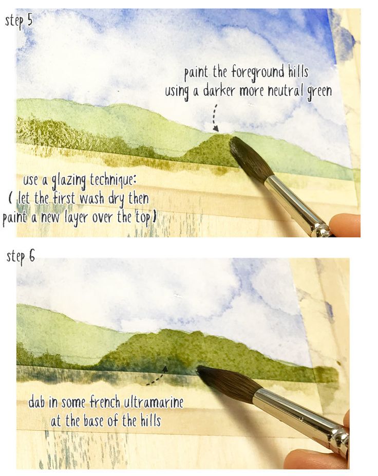 step by step instructions on how to paint watercolor mountains