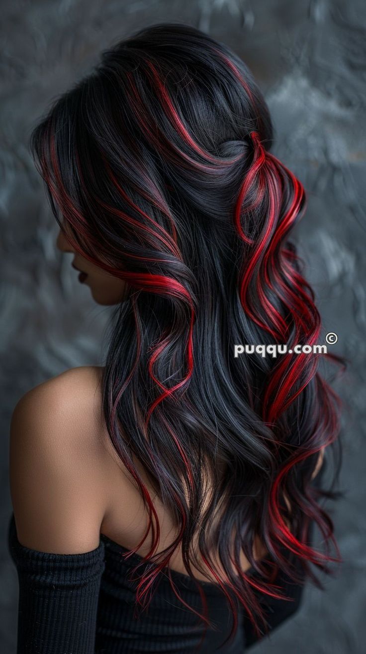 Halo Hair Color, Red Halo Hair, Halo Hair Colors, Hair Color With Bangs, Black Hair With Red, Hair With Red Highlights, Black Hair With Red Highlights, Beauty 2023, Edgy Vibes