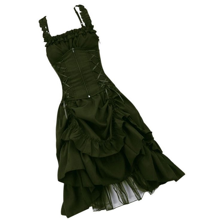 Gothic Steampunk Ruffle Trim Corset Design Drape Dress. Material Is Light Weight Polyester. Special Order Delivery 7-21 Business Days Styles: Punk Goth Pinup Purse Pin Up Rock Edc Halloween Festival Burning Man Rockabilly Dresses Green Goth, Gothic Prom Dress, Party Dresses Women, Vestidos Retro, Oktoberfest Outfit, Punk Dress, Dress Y2k, Gothic Vintage, Vintage Flare