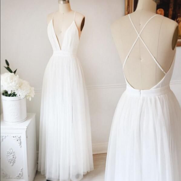 2_original White Prom Dress Long, Pageant Dresses For Teens, White Evening Dress, V Neck Prom Dresses, Prom Dresses 2019, V Neck Wedding Dress, Tulle Prom Dress, Long Wedding Dresses, White Dresses