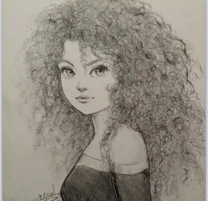 a drawing of a woman with curly hair