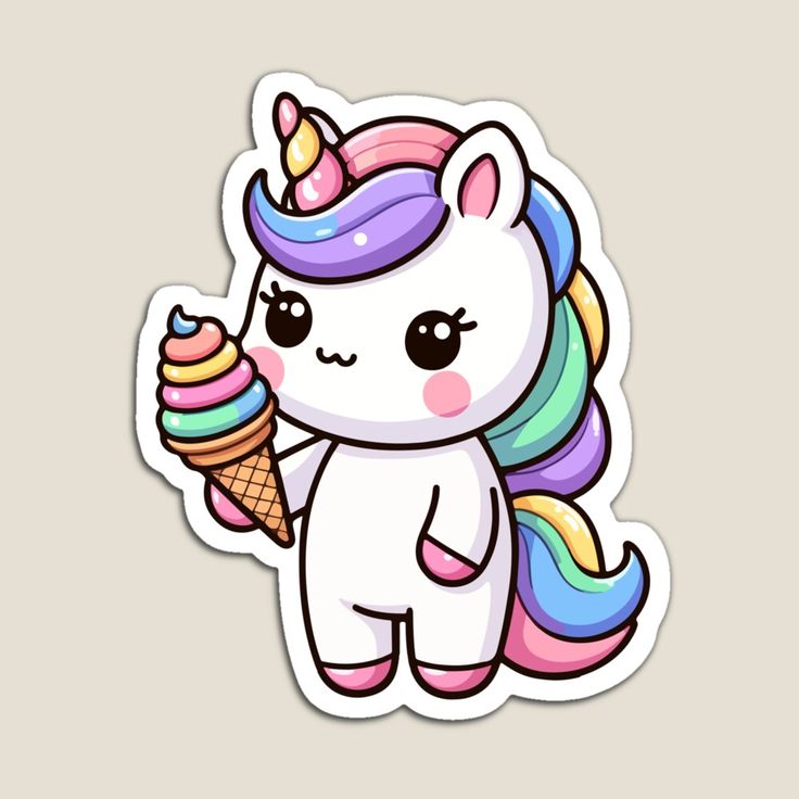 a sticker with a unicorn eating an ice cream cone