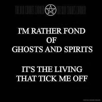 i'm rather fondd of ghosts and spirits it's the living that tick me off