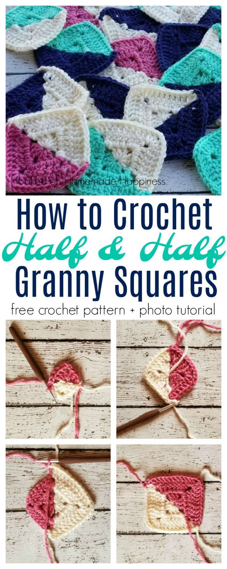 how to crochet yarn and lace granny squares with text overlay that reads, how to crochet tape & glue granny granny square