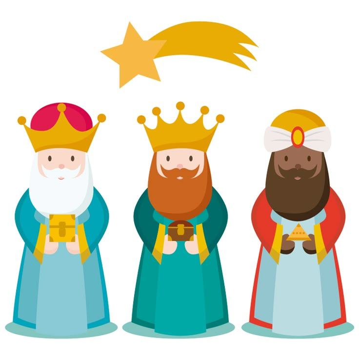 three wise men standing next to each other with a star on top of their head