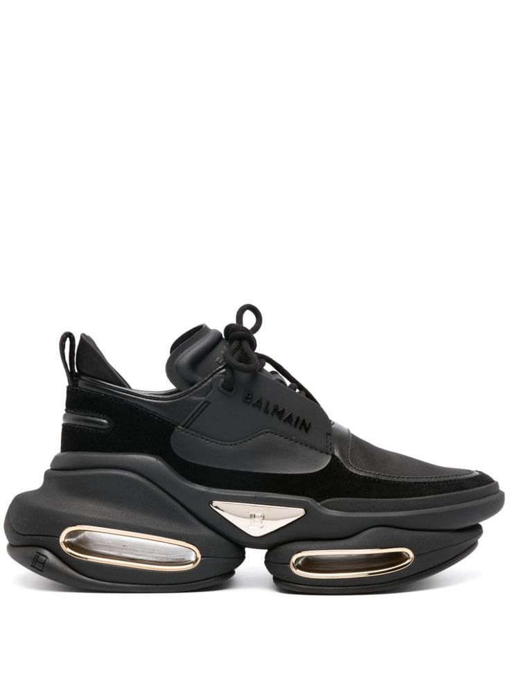 black calf leather panelled design embossed logo to the side round toe front lace-up fastening pull-tab at the heel chunky rubber sole Givenchy Hoodie, Balmain Shoes, Jordan Alexander, Gucci T Shirt, Futuristic Style, Shoes Trainers, Embossed Logo, Pull Tab, Sneakers Black