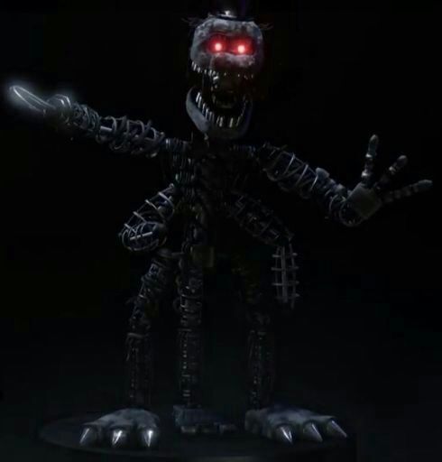 a creepy looking robot with red eyes and arms