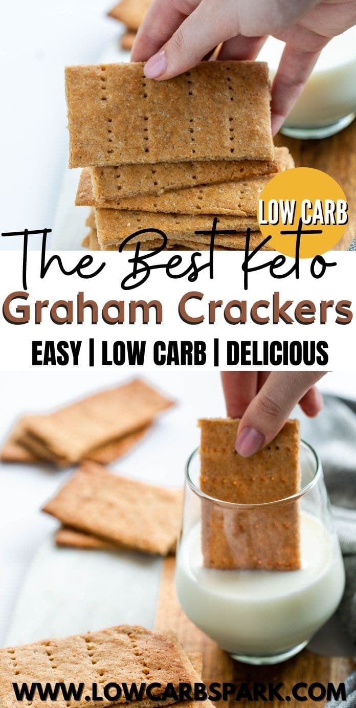 crackers stacked on top of each other with the text overlay that reads, the best felo graham crackers easy low carb delicious